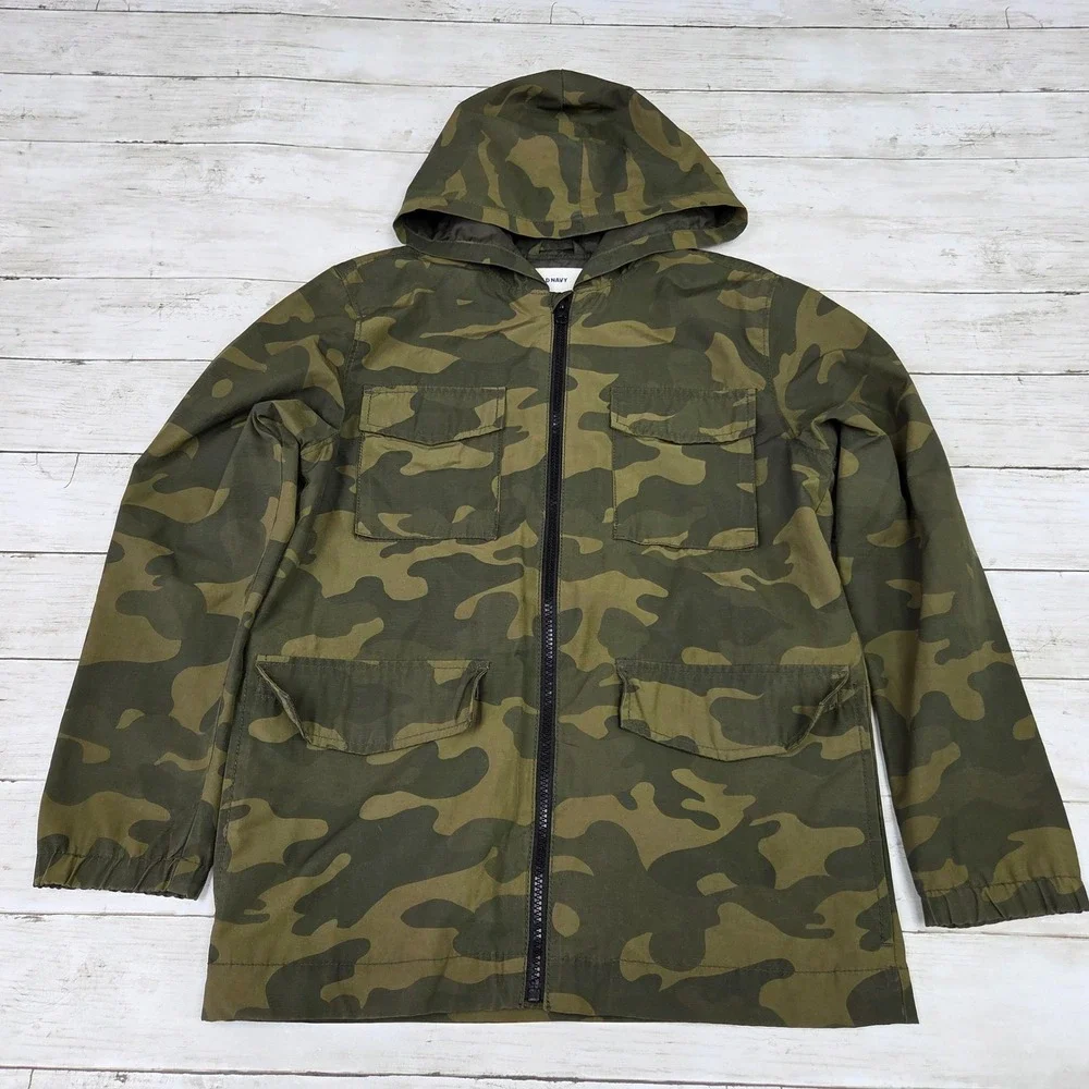 Old Navy Jacket Boys XL 14-16 Green‎ Camo M65 Hooded Full Zip Utility Field Coat